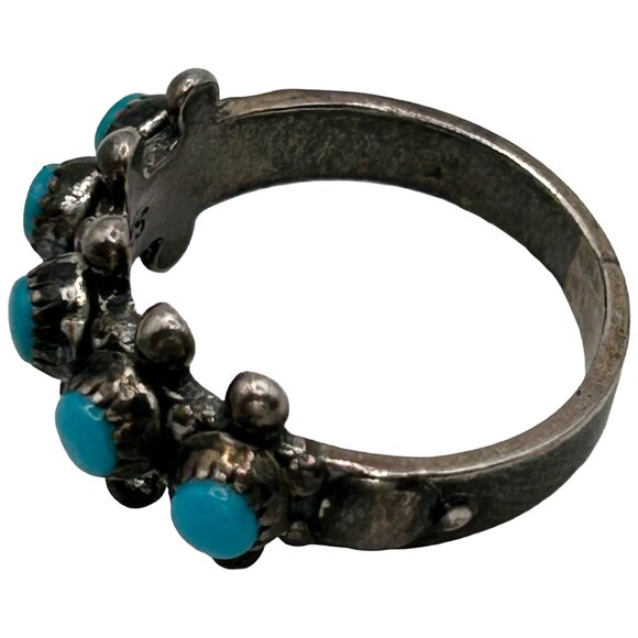 Vintage 925 Sterling Silver with Turquoise Old Pawn Ring - Size 4 - Picture 3 of 7